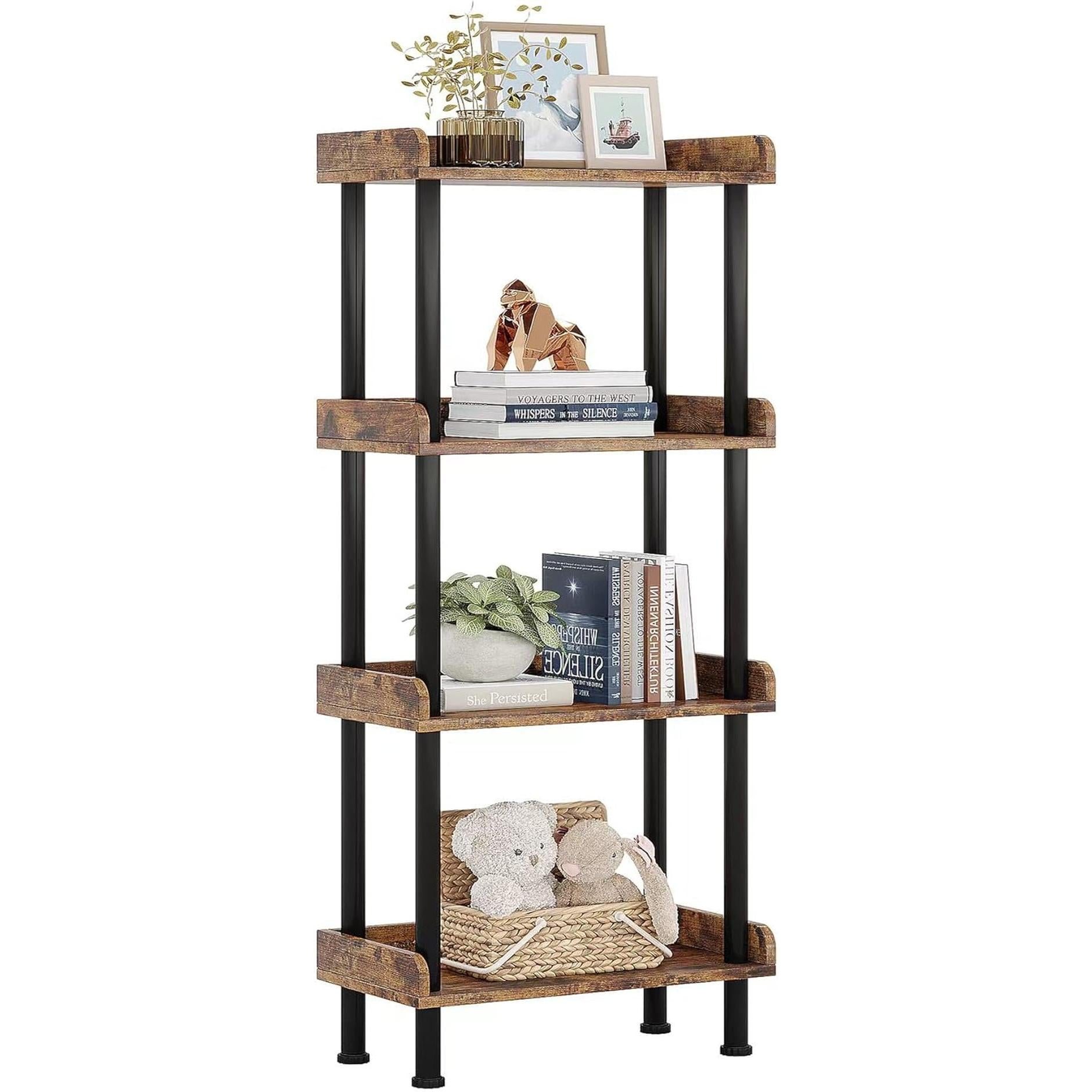 Bookcase 4 Tier Bookshelf, Vintage Small Bookshelf for Small Spaces, Wooden Book Shelf Small Bookcase for Living Room Bedroom-0