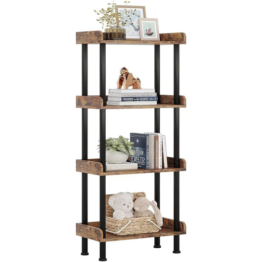 Bookcase 4 Tier Bookshelf, Vintage Small Bookshelf for Small Spaces, Wooden Book Shelf Small Bookcase for Living Room Bedroom-0