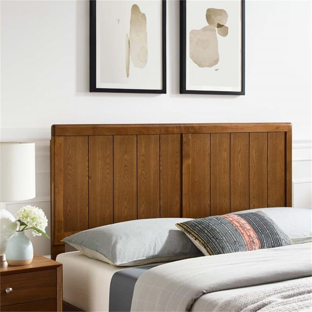 Modern Walnut Rubberwood King Headboard with Panel Detail-1