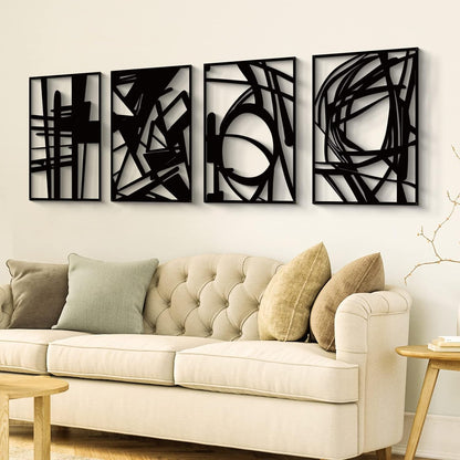 Black Abstract Metal Wall Art: Minimalist 4-Pack Decor-2