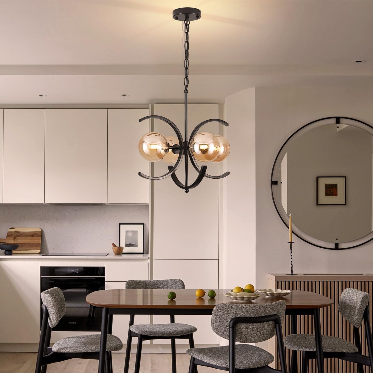 Black Sputnik Chandelier 4 Light Amber Glass Globes-1