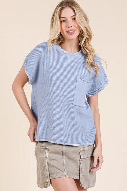 Lime 'N' Chili Solid Cap Sleeve Stitch Edge Knit Sweater