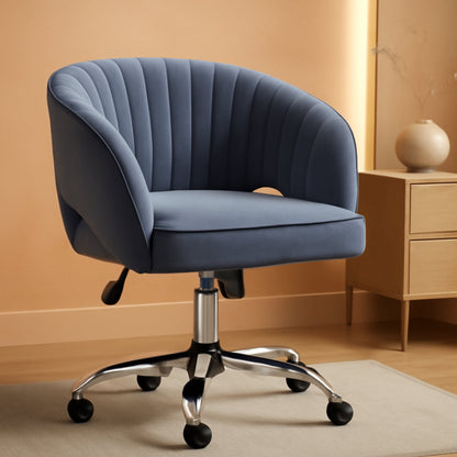 Home Office Chair Velvet Desk Chair, Upholstered Modern Swivel Chair with Tufted Barrel Back, Rolling Wheels for Office, Study, Vanity, Bedroom Dark Gray-0