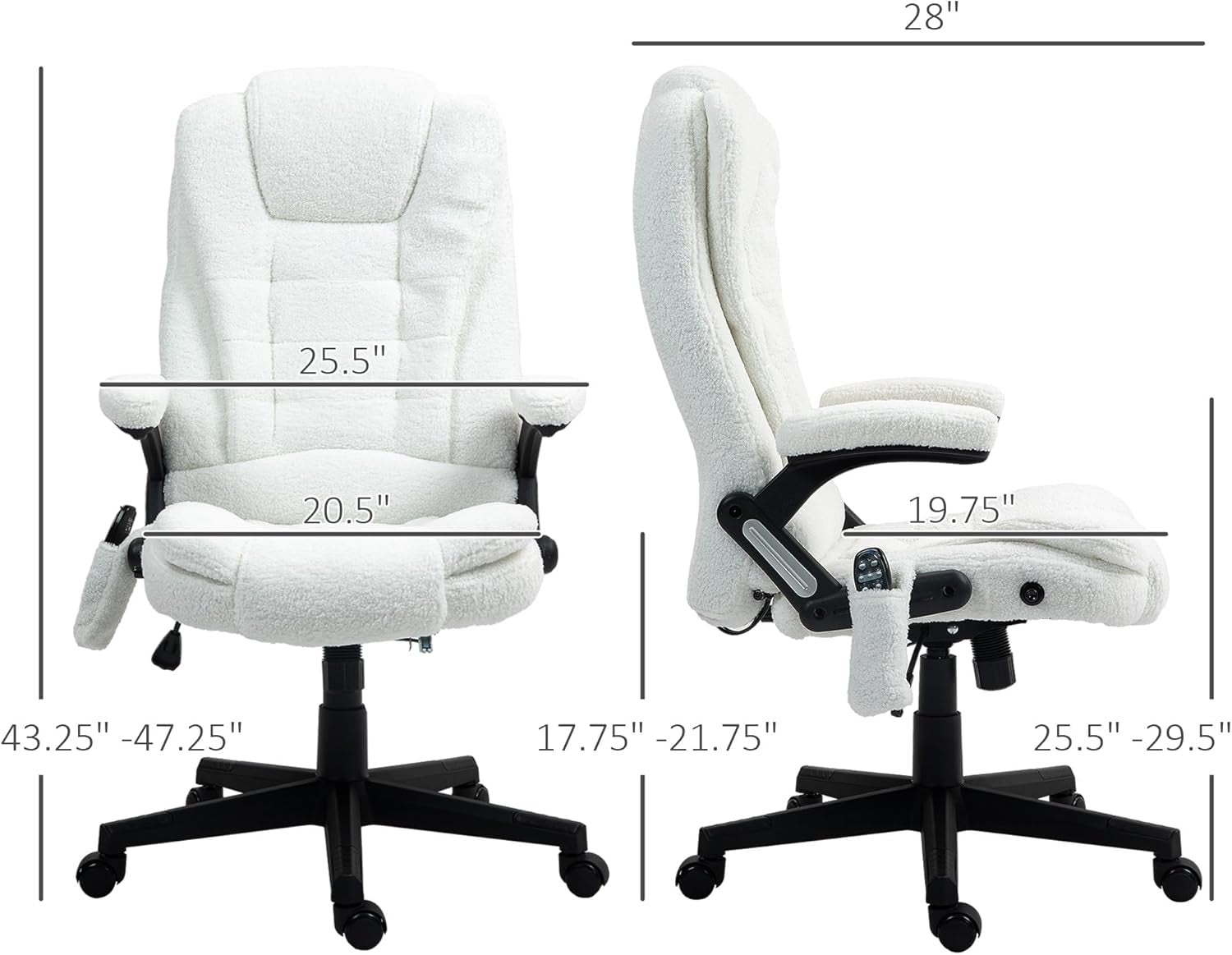 6 Point Vibrating Massage Office Chair with Heat, Velvet High Back Executive Office Chair with Reclining Backrest, Padded Armrests and Remote, White-2