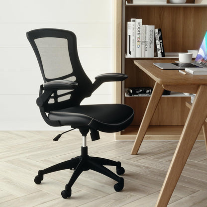 Kelista Mid-Back Swivel Office Chair with Adjustable Seat Height, Ergonomic Mesh Desk Chair with Leathersoft Seat, Black-2