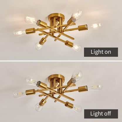 6-Light Gold Sputnik Chandelier Semi Flush Modern-3