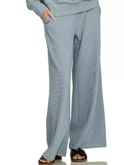 Zenana Ribbed High Neck Half Zip Pullover & Pants Set