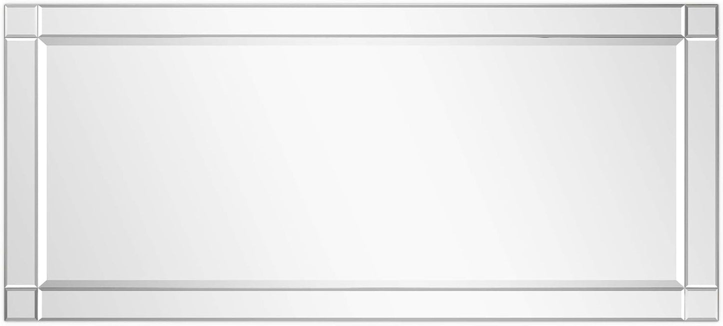 Modern Squared Corner Rectangle Wall Mirror for Vanity & Bathroom Solid Wood Frame, 1"-Beveled Center, Ready to Hang, 24" X 54", Clear-3