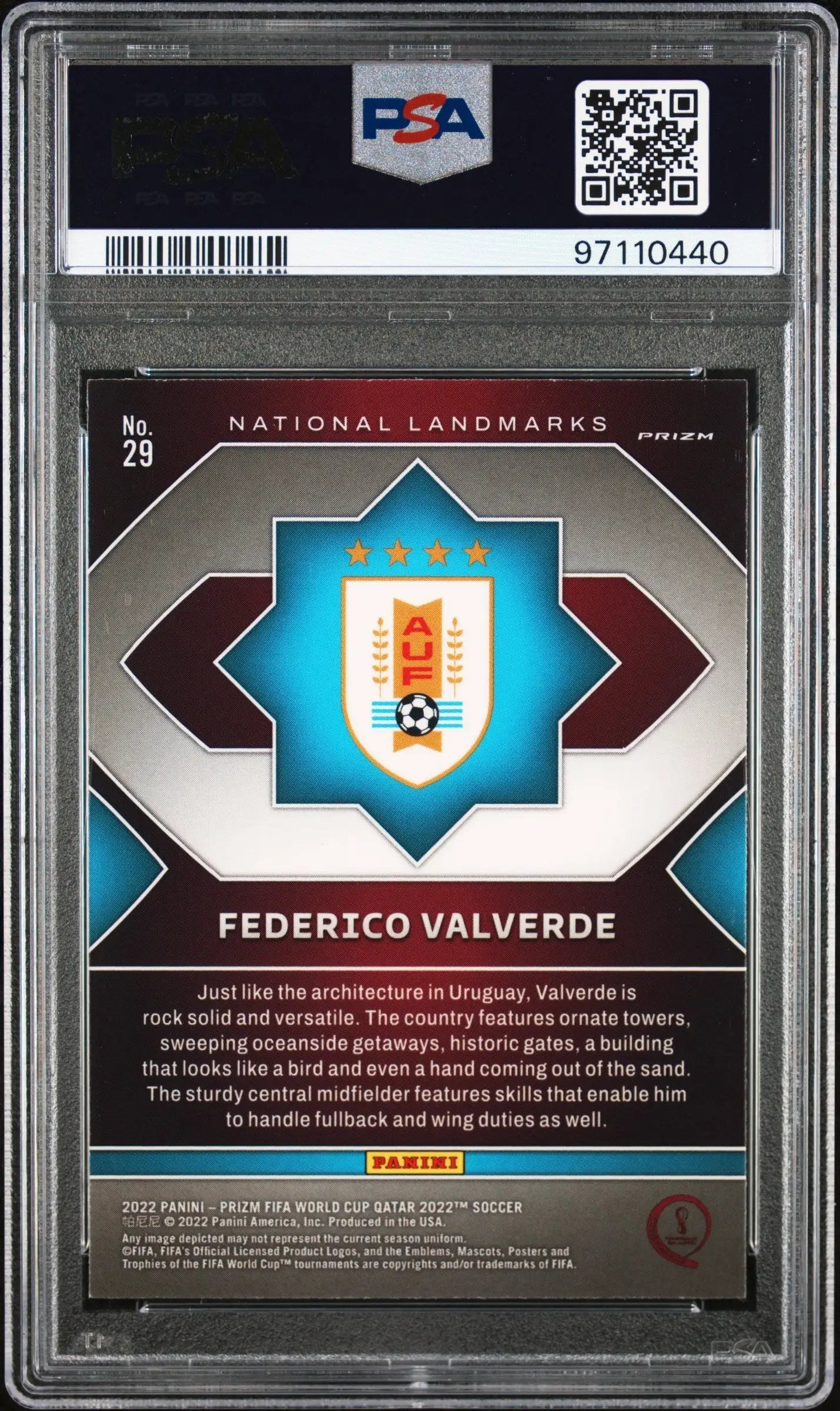 Federico Valverde 2022 Panini Prizm World Cup National Landmarks PSA 10 Gem Mint - Singles