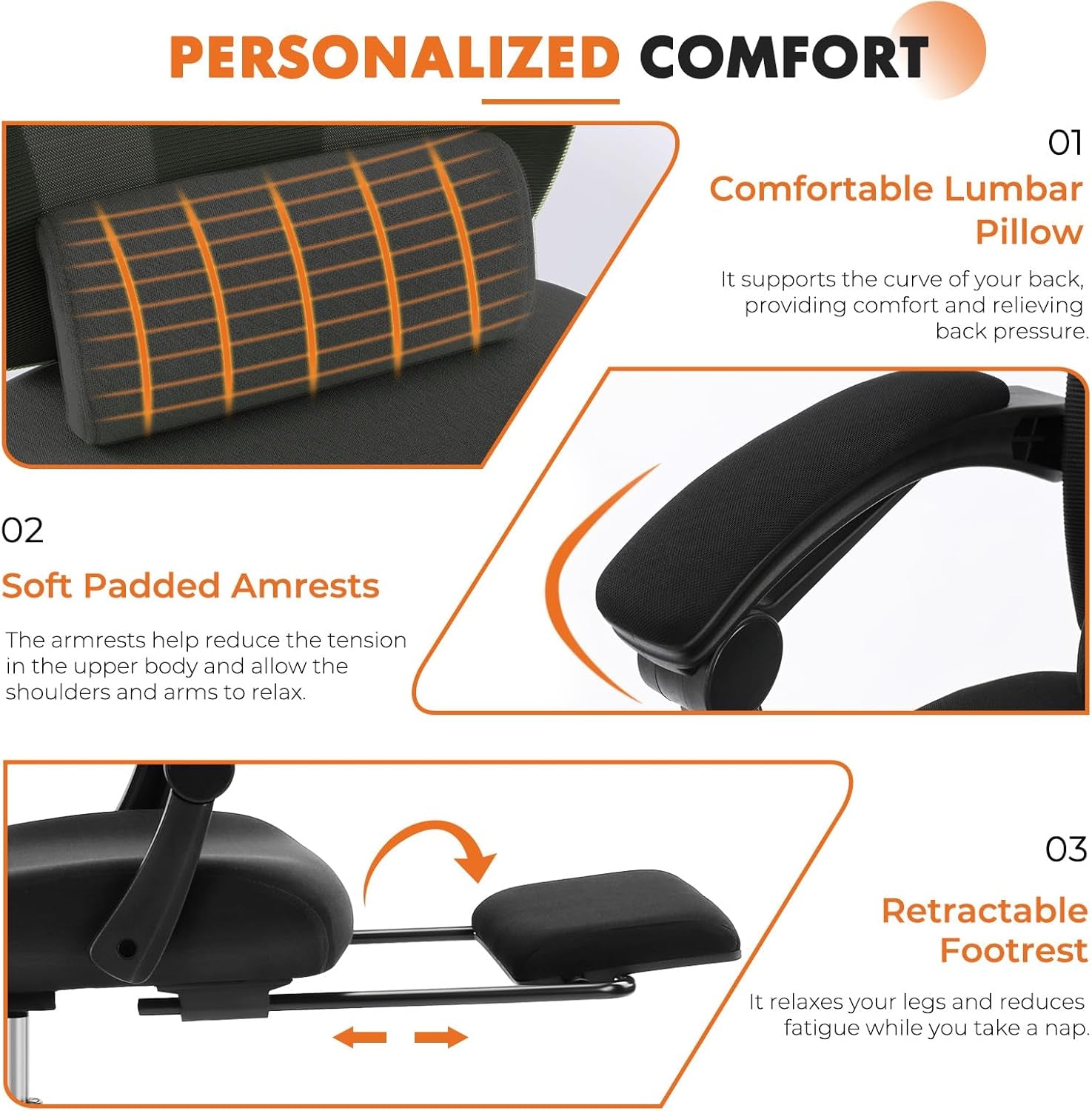 Office Computer Desk Chair, Ergonomic High-Back Mesh Rolling Work Swivel Chairs with Wheels, Comfortable Lumbar Support, Comfy Arms for Home, Bedroom, Study, Student, Black-4