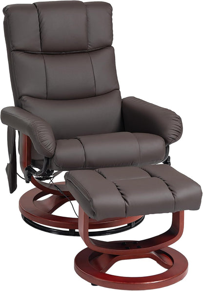 Massage Recliner Chair with Ottoman, Swivel Recliner and Footrest, Faux Leather Reclining Chair with Remote Control and Side Pocket, Brown-0