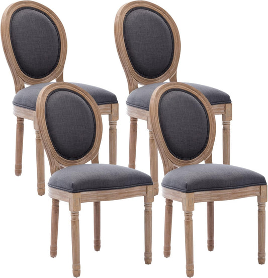 French Vintage Chairs Set of 4, Farmhouse Dining Chairs with Solid Wood Frame and Tufted Fabric,Rubber Wood French Decor for Dining Room,Living Room, Kitchen,Restaurant-0