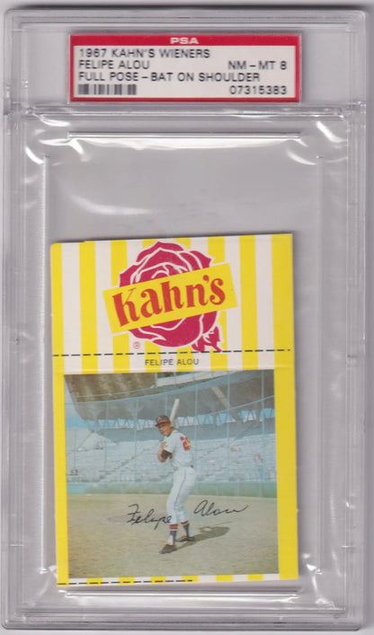 Graded 1967 Kahn’s Wieners Felipe Alou baseball card, PSA 8 NM-MT from Columbia Hobby