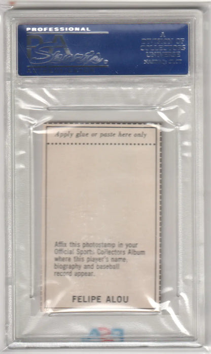 Graded Felipe Alou baseball card from MLB Photostamps hand cut PSA authentic set