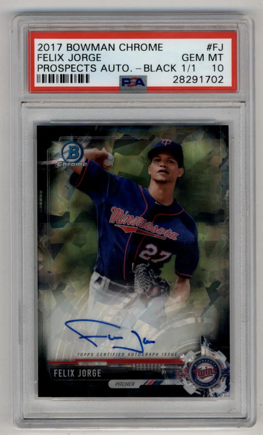 Felix Jorge 2017 Bowman Chrome Prospects Auto Black 1/1 PSA 10 Gem Mint card