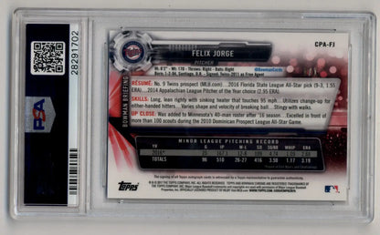 Graded Felix Jorge baseball card from Bowman Chrome Prospects Auto Black 1/1 PSA 10