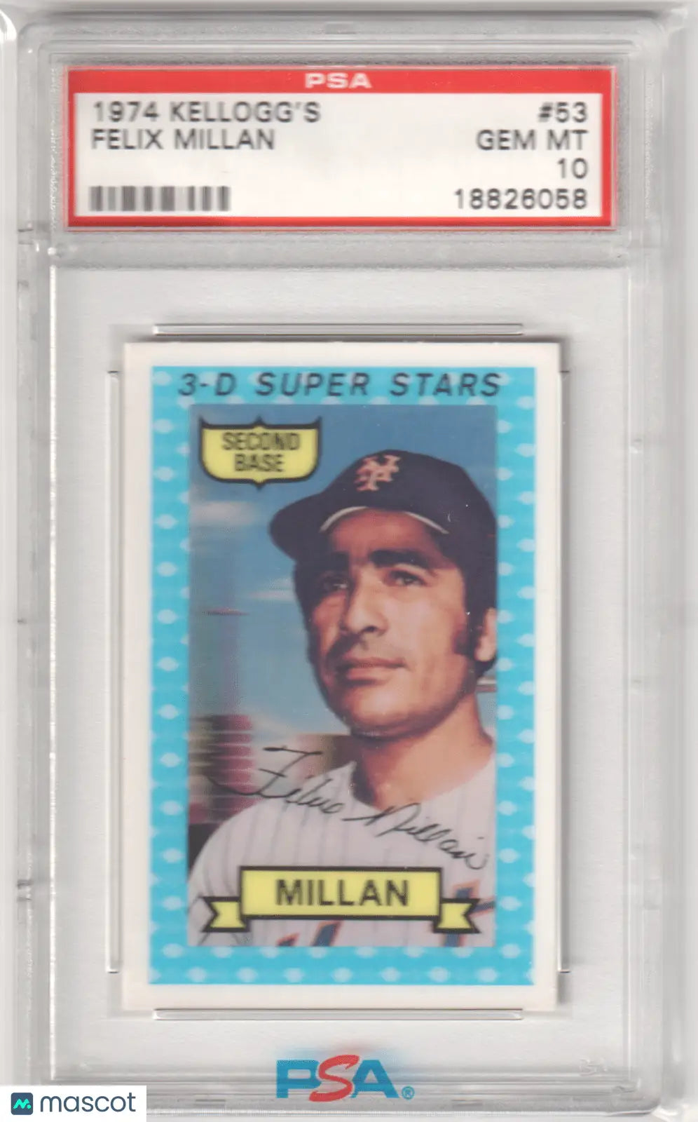 Graded 1974 Kellogg’s Felix Millan Super Stars baseball card by Columbia Hobby PSA 10