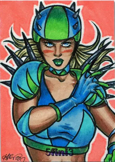 Colorful futuristic female character with green lips in Female Persuasion trading card
