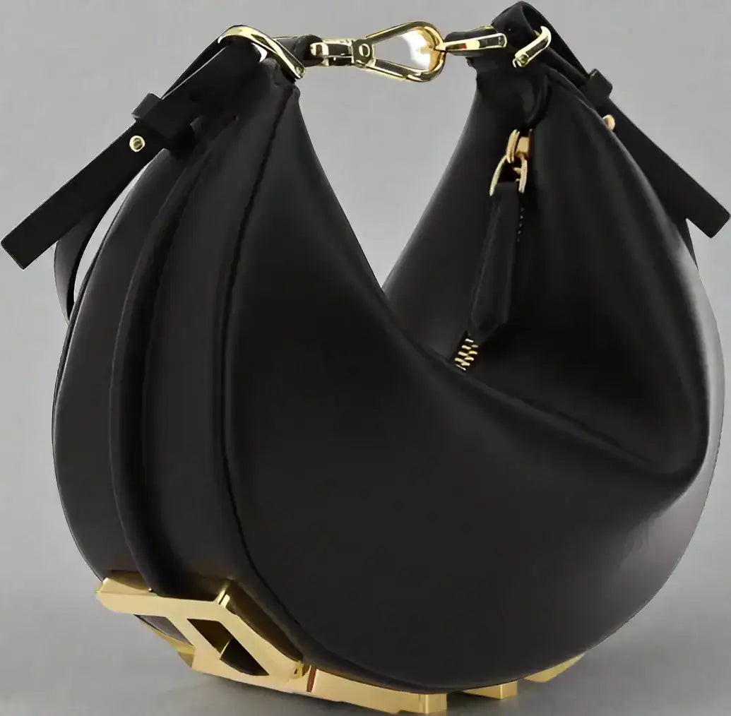 FENDI fendigraphy ring mini leather handbag with curved shape and gold hardware