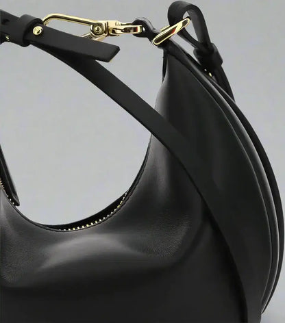 FENDI fendigraphy ring mini black leather crescent shoulder bag with gold hardware