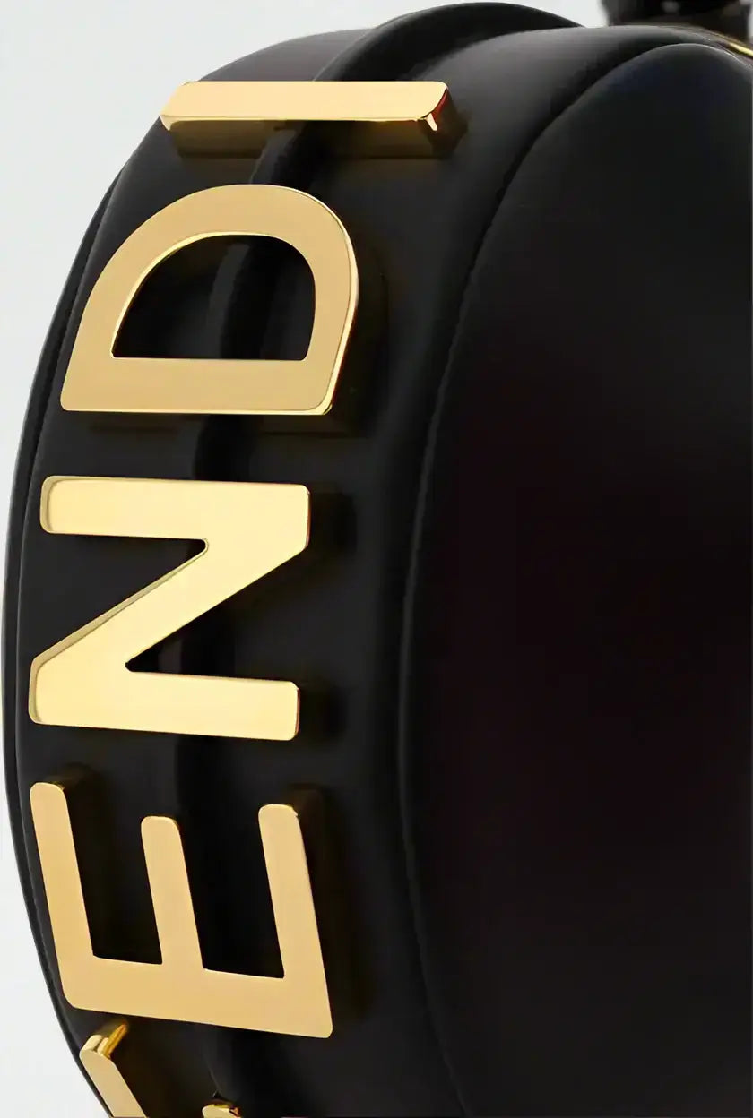 Black Fendi fendigraphy ring mini handbag with round clutch and gold-tone lettering