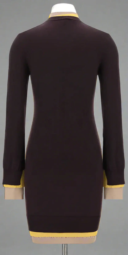 Fendi brown mini dress with yellow and beige trim showcasing stylish mini dress features