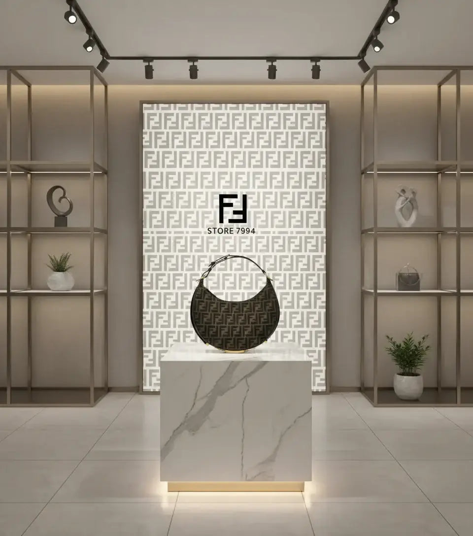 FENDI Fendigraphy Small Handbag with crescent shape and signature FF monogram pattern