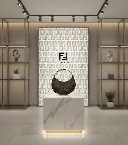 FENDI Fendigraphy Small Handbag with crescent shape and signature FF monogram pattern