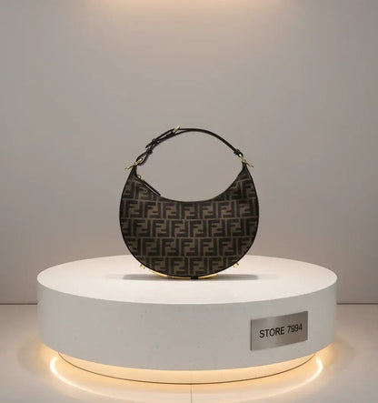FENDI Fendigraphy small handbag with crescent shape and monogram pattern, luxury small handbag