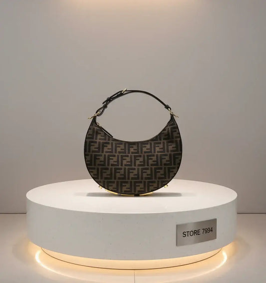 FENDI Fendigraphy small handbag with crescent shape and monogram pattern, luxury small handbag