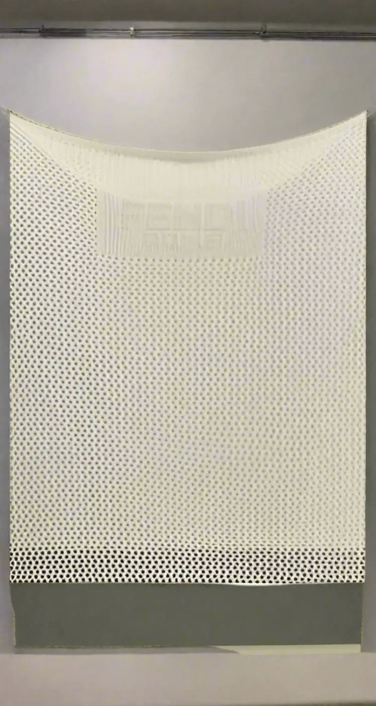 White perforated fabric wall display for FENDI Logo Embossed Lacy Dress