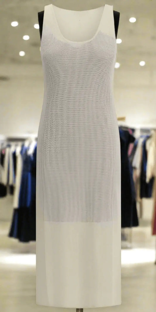 White sleeveless FENDI LOGO EMBOSSED LACY DRESS with opaque lining for elegant style