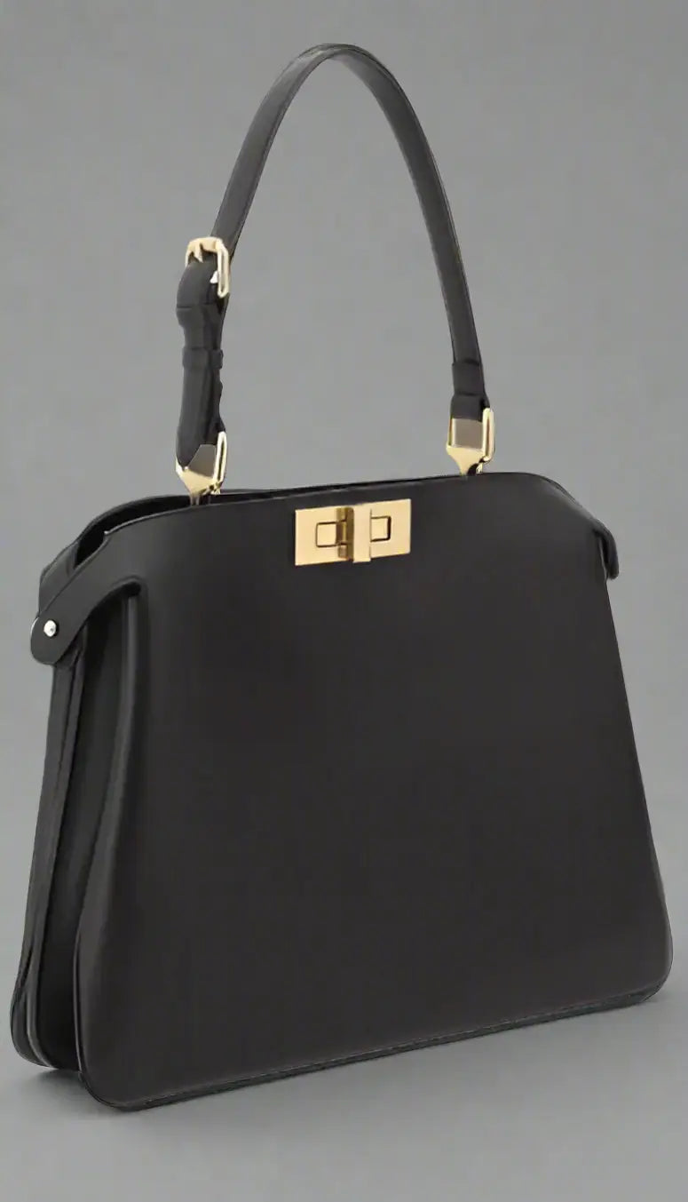 Black leather Fendi Peekaboo handbag with top handle and gold-tone clasp closure