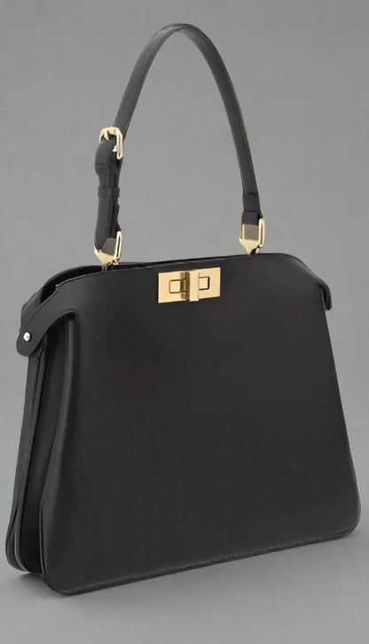 Black leather Fendi Peekaboo handbag with top handle and gold-tone clasp closure