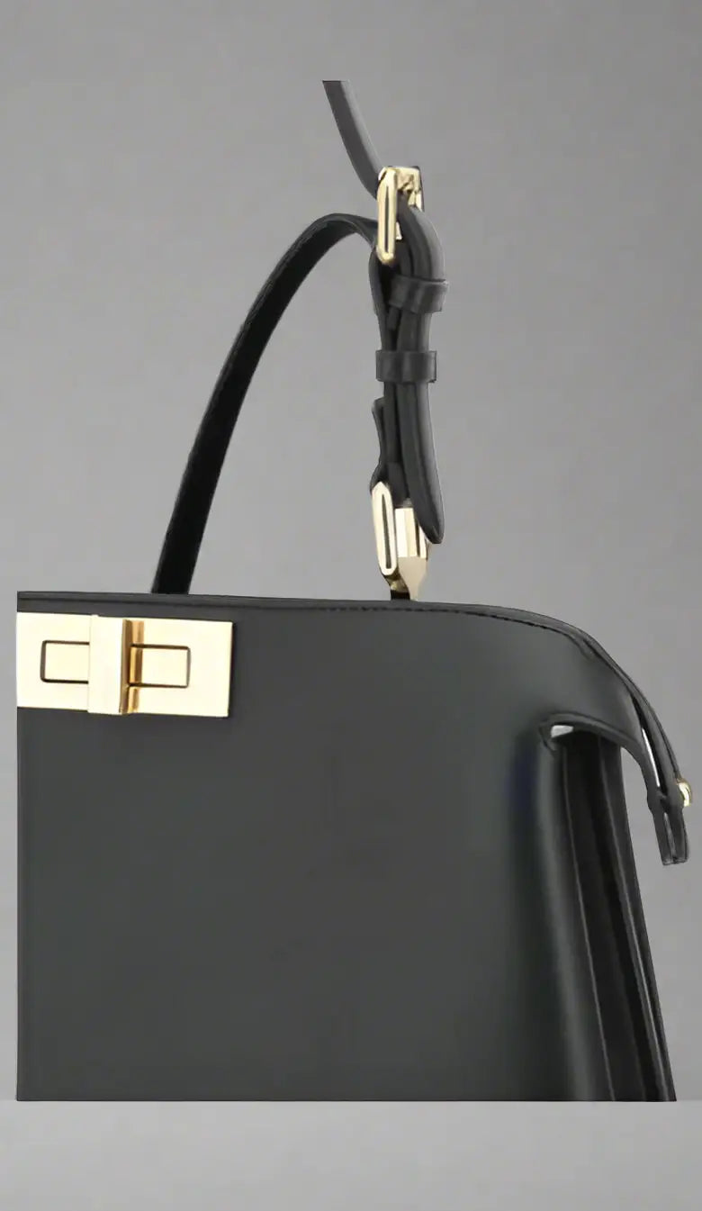 Black leather Fendi Peekaboo handbag with gold-tone hardware showcasing luxury style