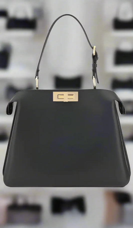 Black leather Fendi Peekaboo handbag with gold-tone clasp and top-handle design