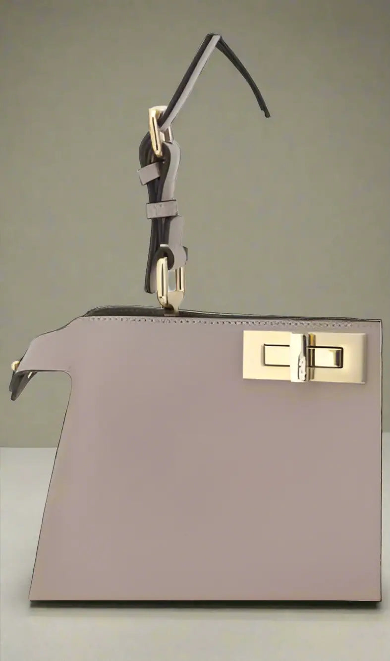 Light pink leather Fendi Peekaboo handbag with gold turn-lock and detachable strap