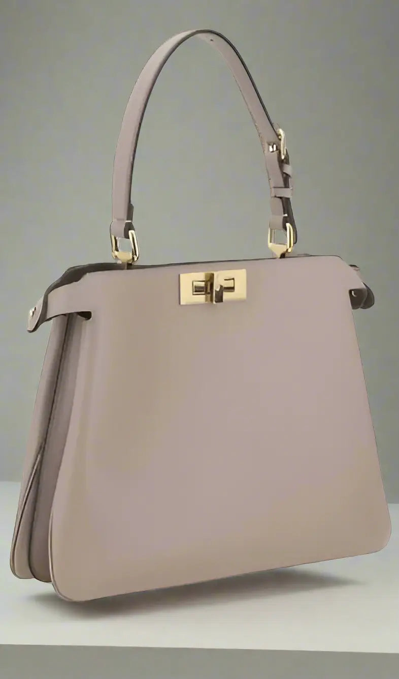 Light pink leather Fendi Peekaboo handbag with top handle and gold-tone hardware