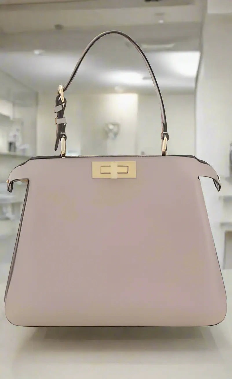 Light pink leather Fendi Peekaboo handbag with top handle and gold-tone hardware