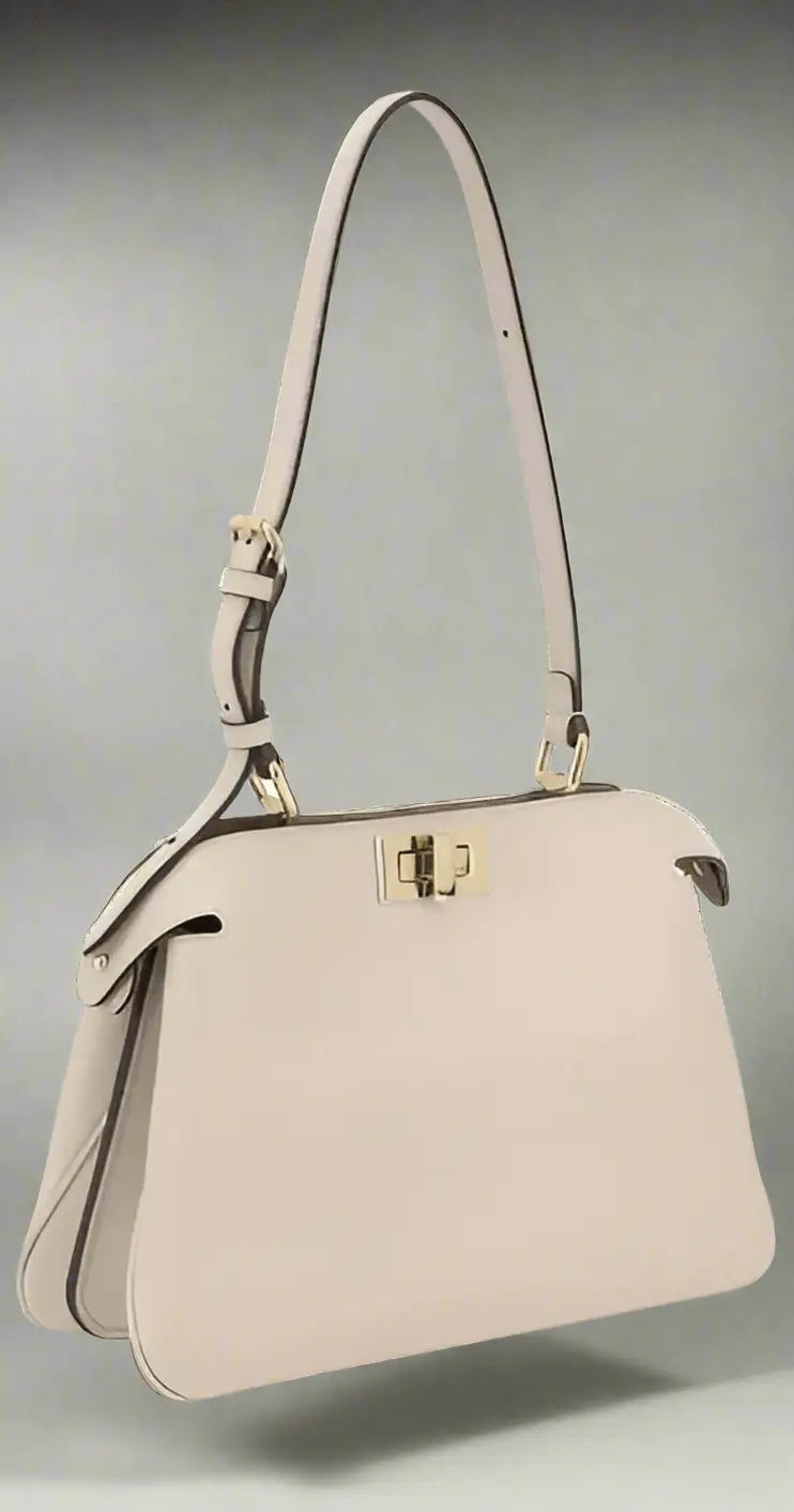 FENDI Peekaboo leather handbag with top handle and gold-tone clasp closure