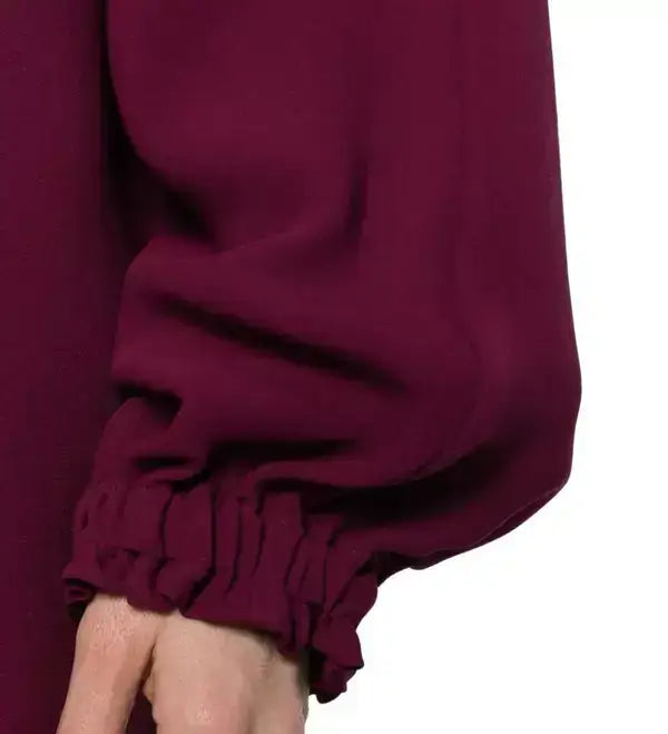 Maroon long-sleeved top with ruched cuffs from FENDI red burgundy Cady Silk Dress