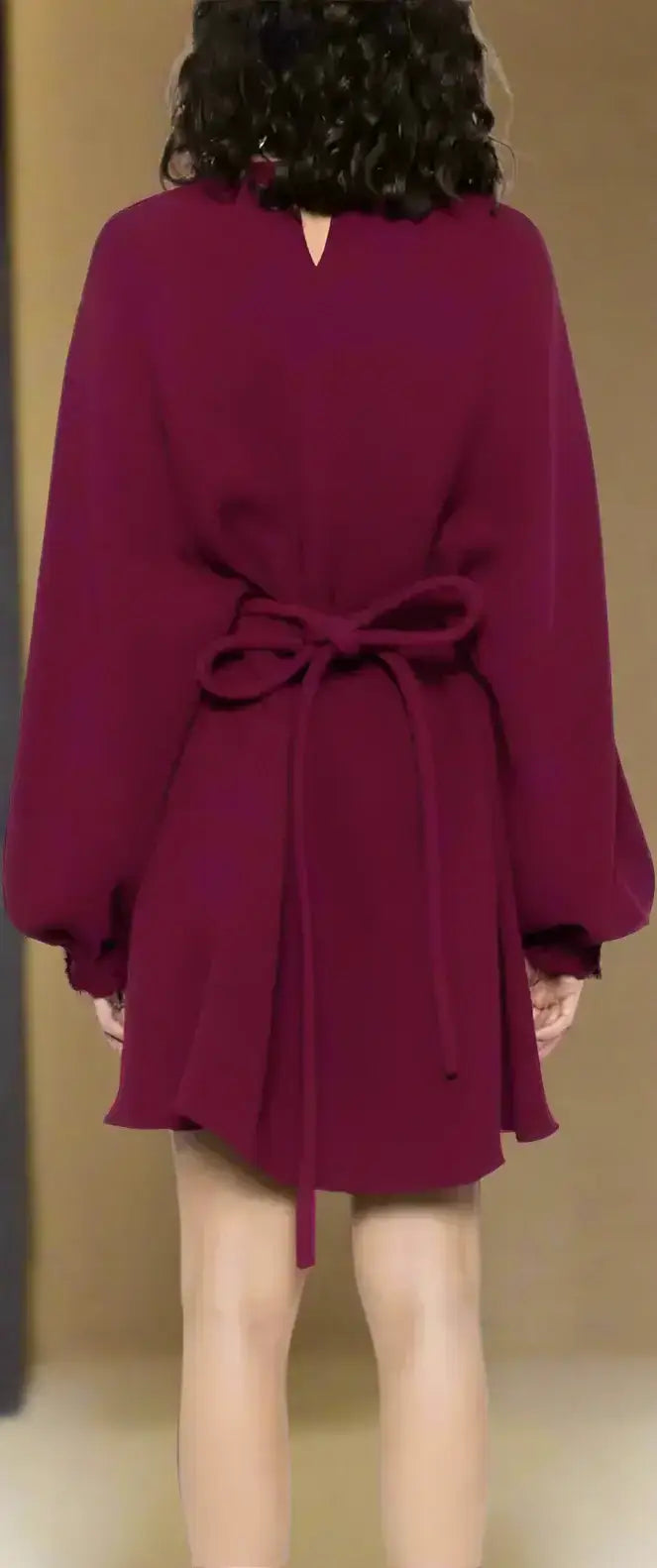 Women’s maroon long-sleeved FENDI Cady Silk Dress with back tie detail