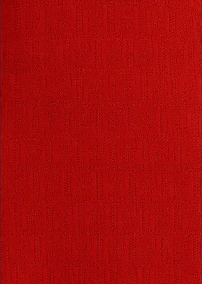 Red textured fabric of FENDI red logo embossed knitted midi dress