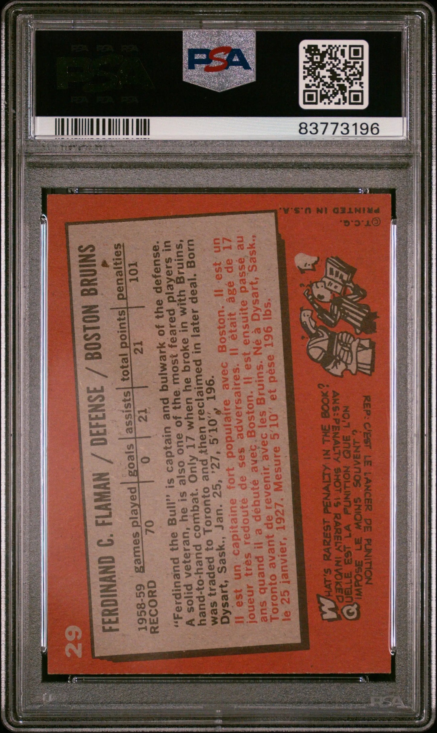 Fern Flaman 1959 Topps #29 PSA 8 Nm-Mint - Singles