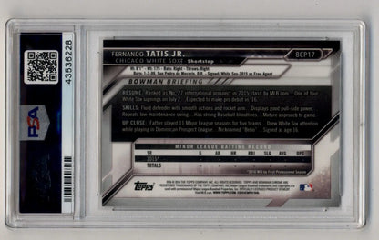 Graded Fernando Tatis Jr Bowman Prospects Chrome baseball card in PSA 10 Gem Mint