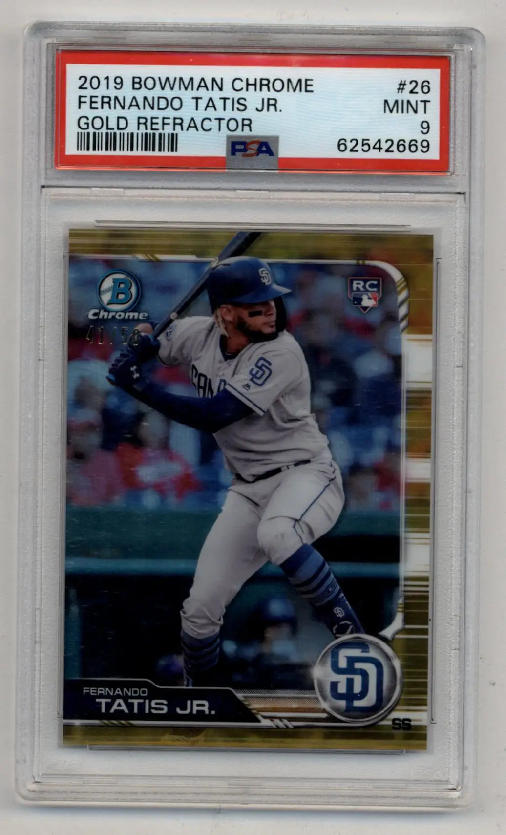 Fernando Tatis Jr 2019 Bowman Chrome Gold Refractor #26 41/50 PSA 9 Mint - Singles