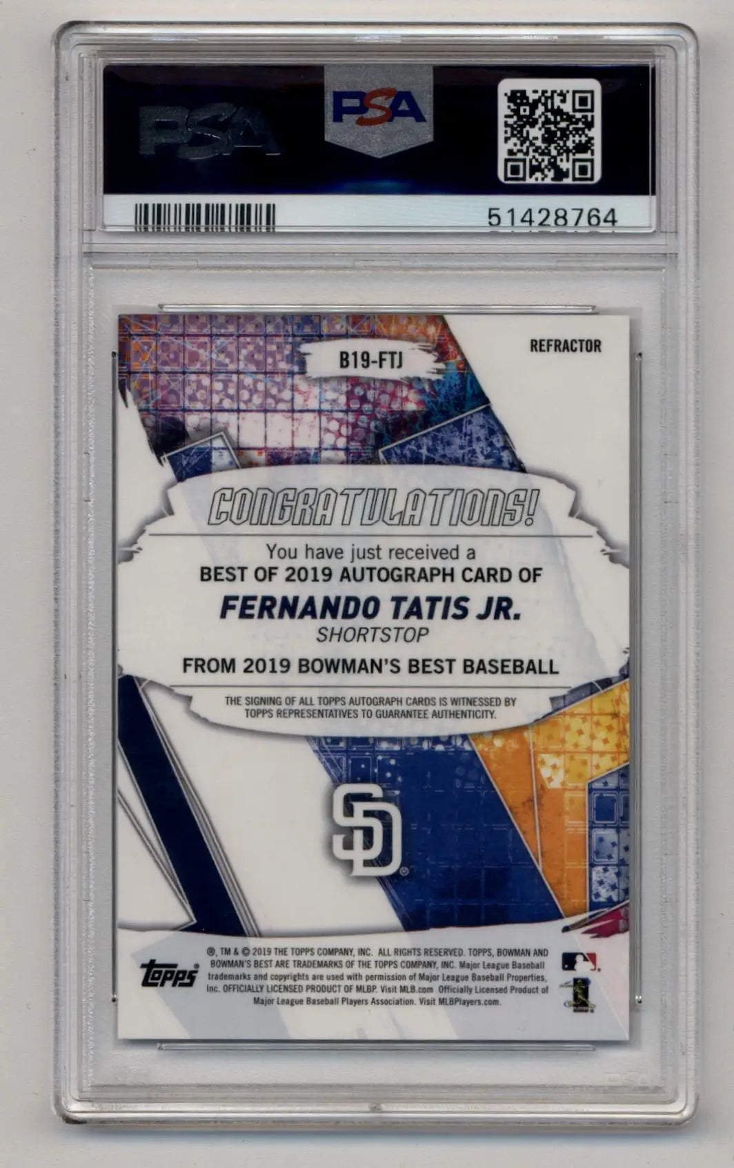 Encapsulated Fernando Tatis Jr. autographed refractor auto baseball card PSA 10 Gem Mint