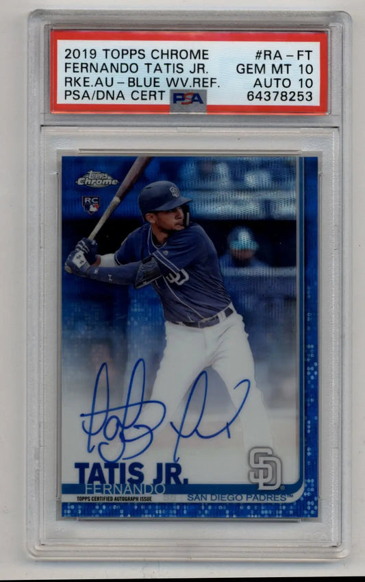 Fernando Tatis Jr 2019 Topps Chrome Blue Wave Refractor Auto 044/150 PSA 10 Gem Mint Auto 10 - Singles