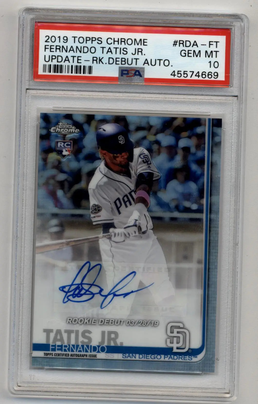 Fernando Tatis Jr 2019 Topps Chrome Update Rookie Debut Auto PSA 10 Gem Mint - Singles