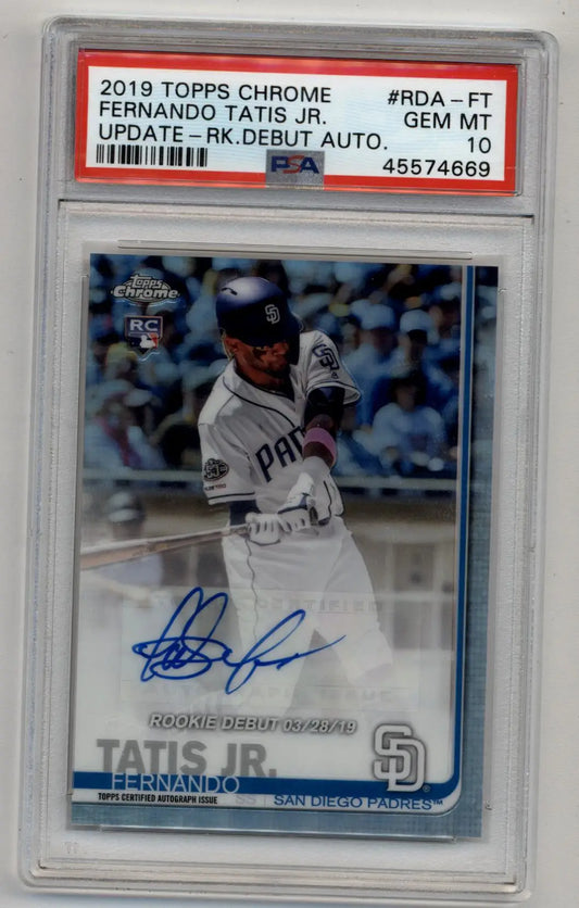 Fernando Tatis Jr 2019 Topps Chrome Update Rookie Debut Auto PSA 10 Gem Mint - Singles